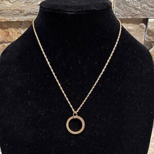 Elegant Gold & Pink Crystal Versace “ring” Pendant Necklace